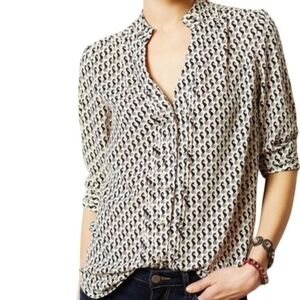 Anthropologie Moulinette Soeurs White Black Seahorse Novelty Print Top 2